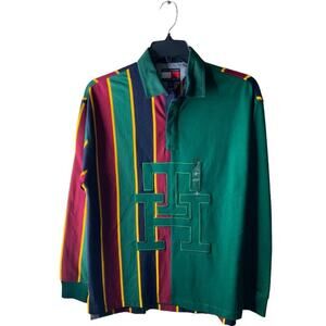 Tommy Hilfiger Rugby Polo Shirt Men Small Embroidered Logo Striped Multicolor